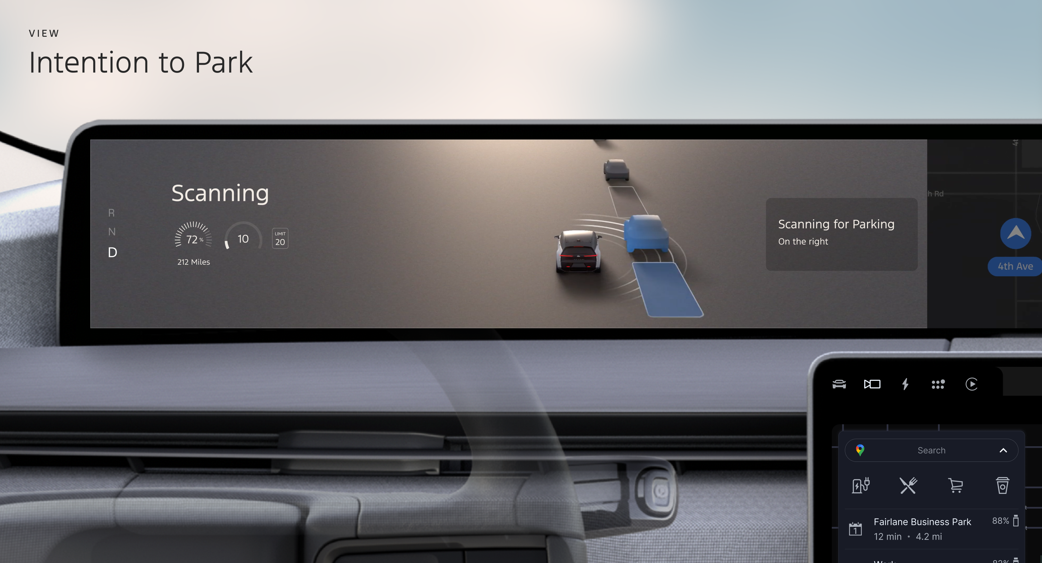 Intention to Park state: system signaling readiness as speed drops to 15 MPH