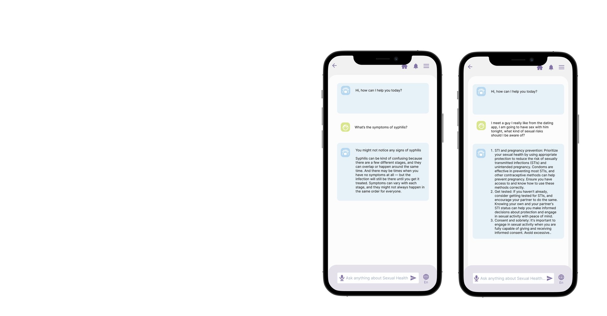 AI chatbot answering questions about STI symptoms and sexual health risk