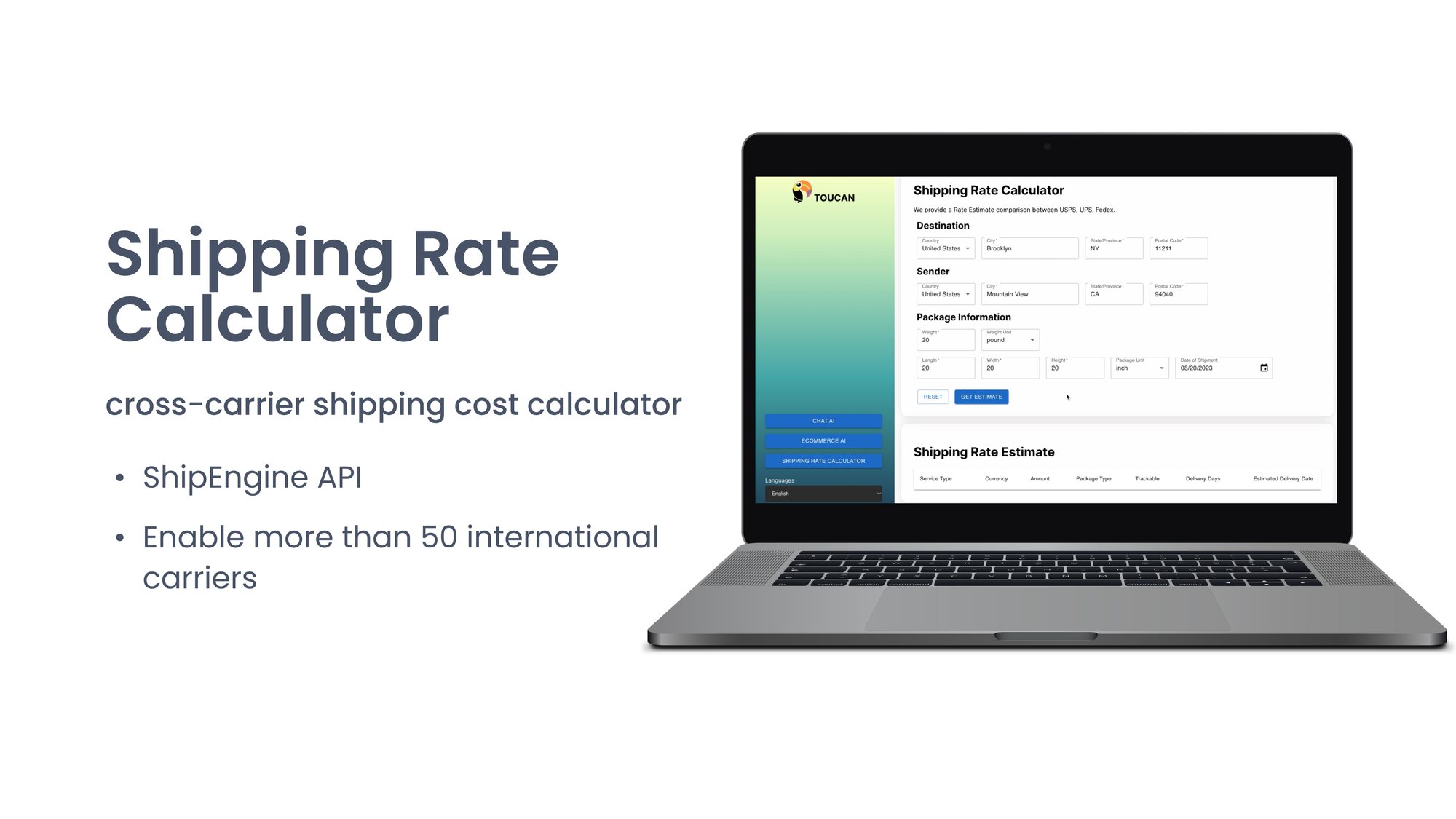 Shipping Rate Calculator: cross-carrier shipping cost calculator using the ShipEngine API across 50+ international carriers