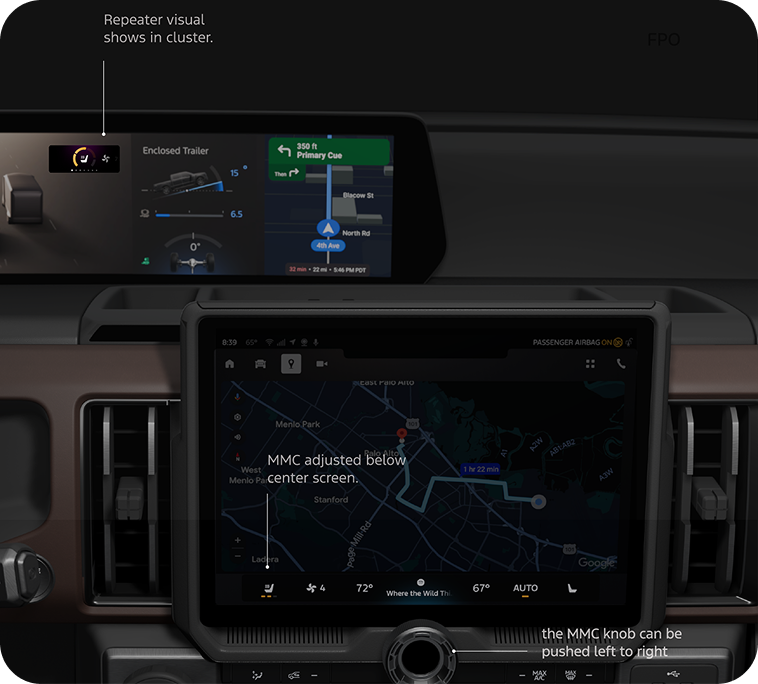 MMC Bar in vehicle context showing repeater display in cluster and center console overview